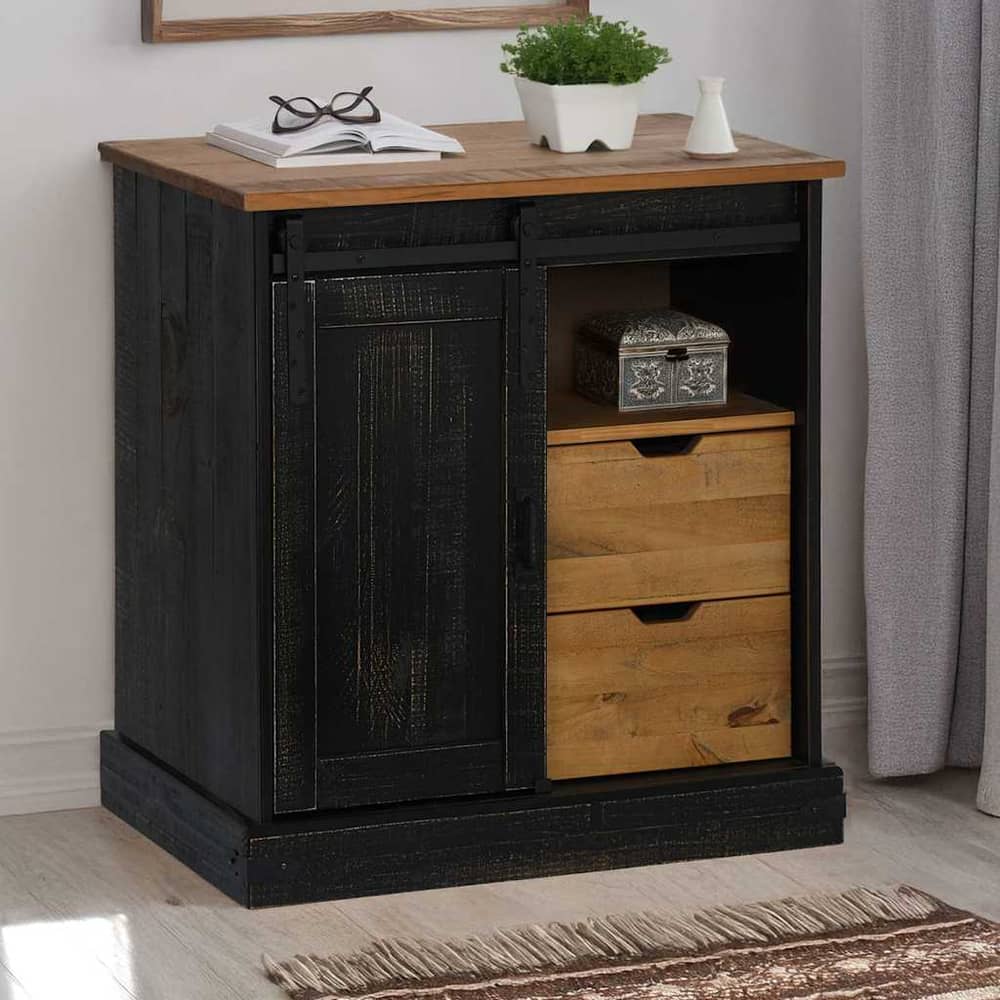 vidaXL Sideboard HALDEN with Sliding Door Black 80x40x80 cm Solid Wood 1