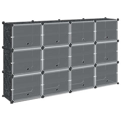 vidaXL Storage Cube Organiser with 12 Cubes and Doors Black PP 2