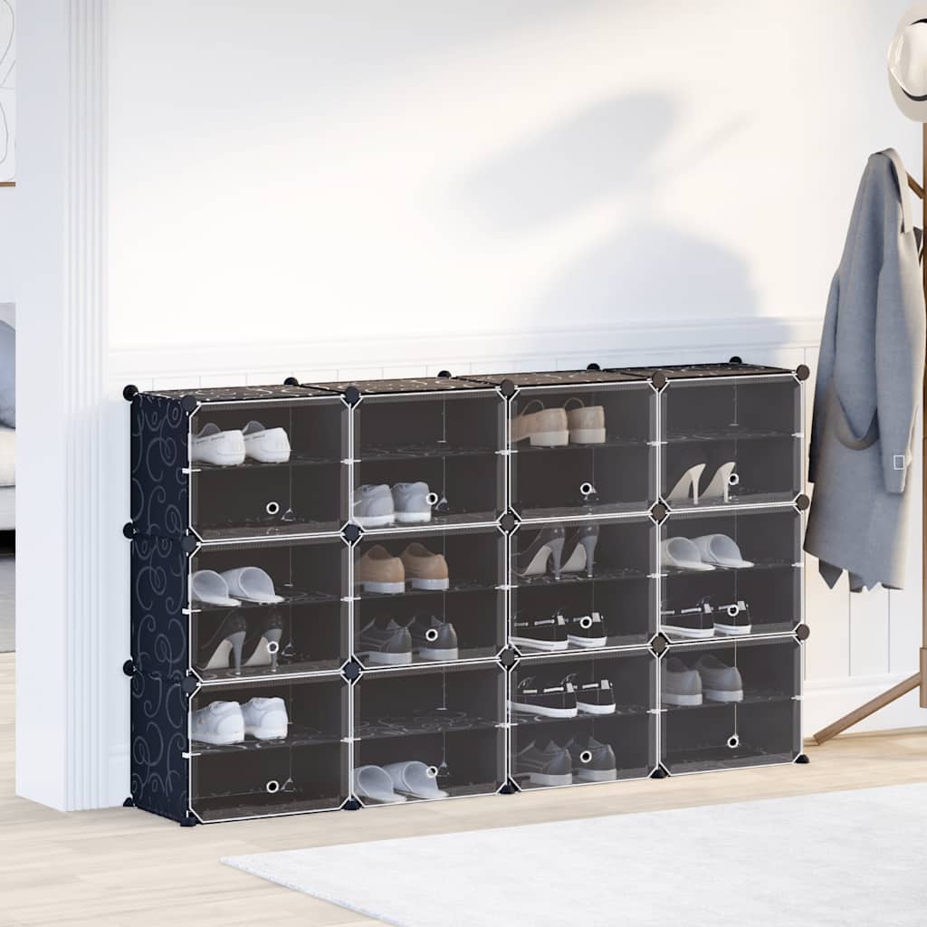 vidaXL Storage Cube Organiser with 12 Cubes and Doors Black PP 3