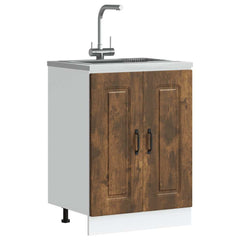 Kitchen Base Cabinet "Kalmar" Engineered Wood Smoked Oak 1x bottom cabinet (2 doors) 60 cm wide 81.5 cm high