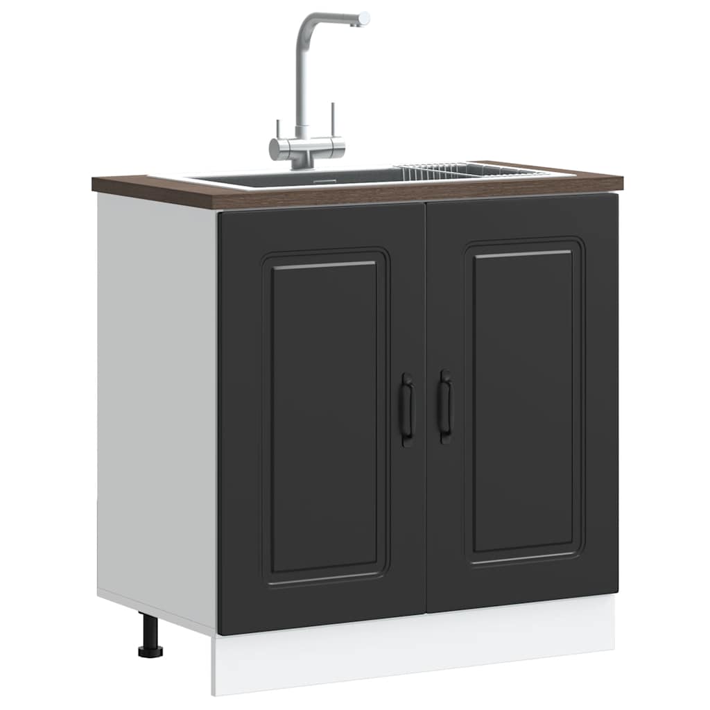 Kitchen Base Cabinet "Kalmar" Engineered Wood Black 1x bottom cabinet (2 doors) 80 cm wide 81.5 cm high