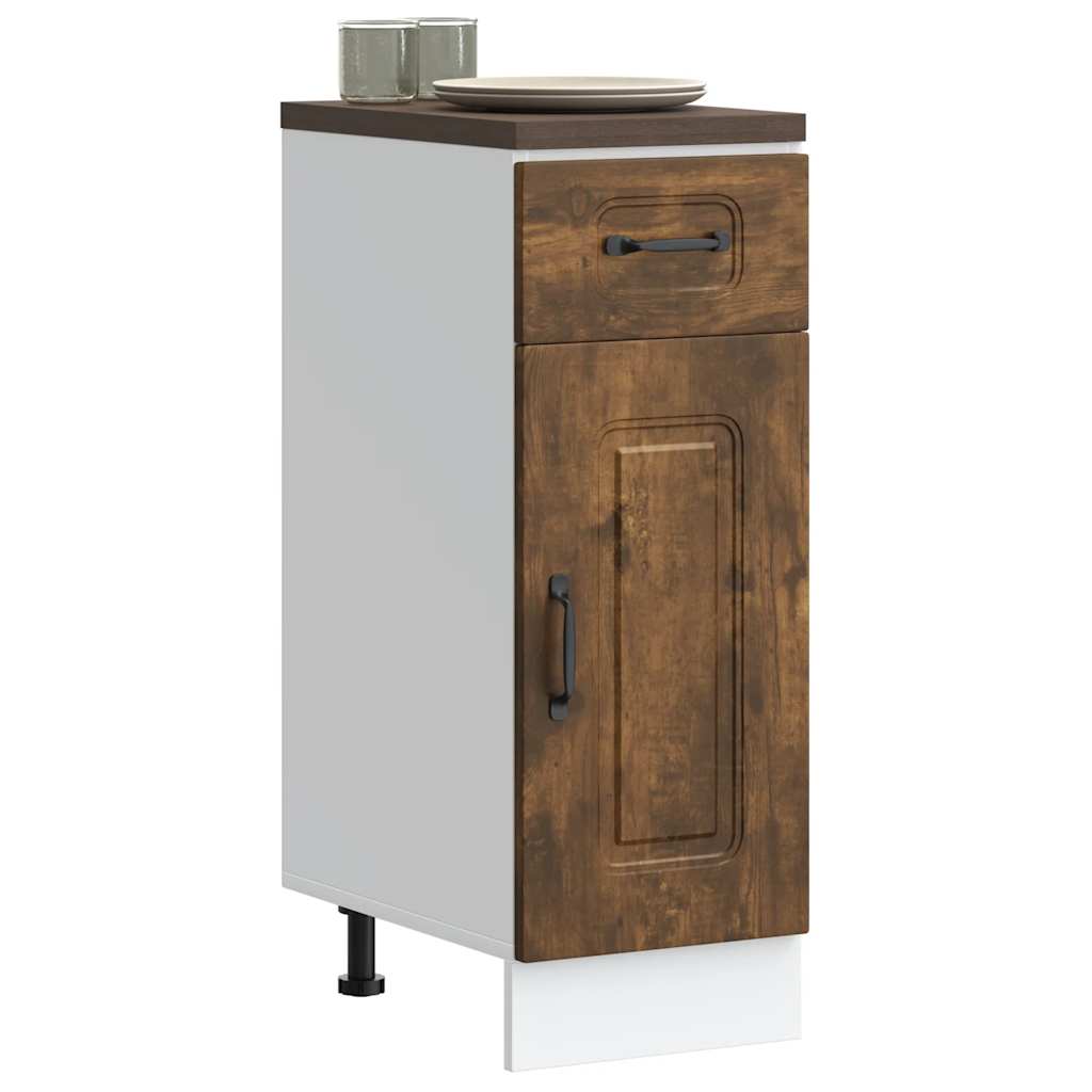 Kitchen Base Cabinet "Kalmar" Engineered Wood Smoked Oak 1x bottom cabinet (1 door 1 drawer) 30 cm wide 81.5 cm high