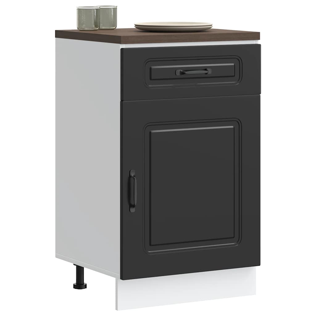Kitchen Base Cabinet "Kalmar" Engineered Wood Black 1x bottom cabinet (1 door 1 drawer) 50 cm wide 81.5 cm high