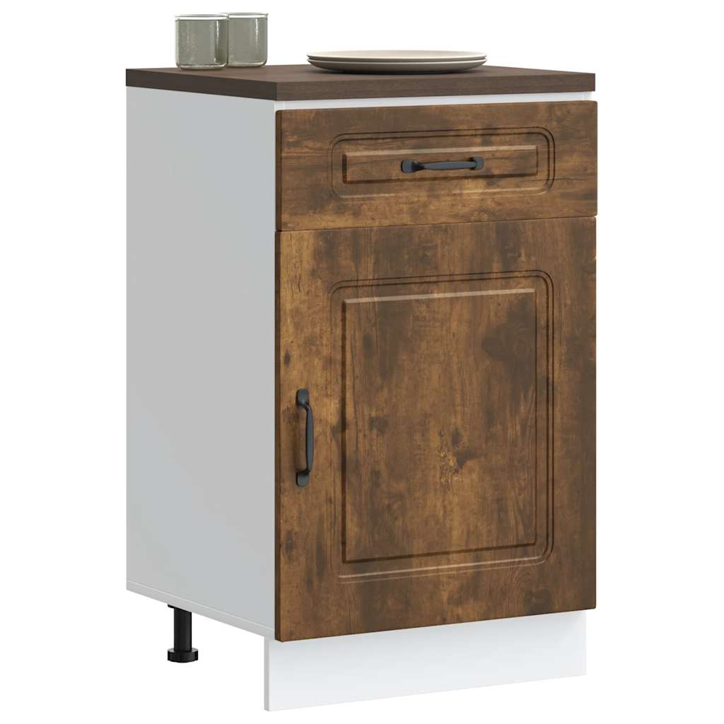Kitchen Base Cabinet "Kalmar" Engineered Wood Smoked Oak 1x bottom cabinet (1 door 1 drawer) 50 cm wide 81.5 cm high