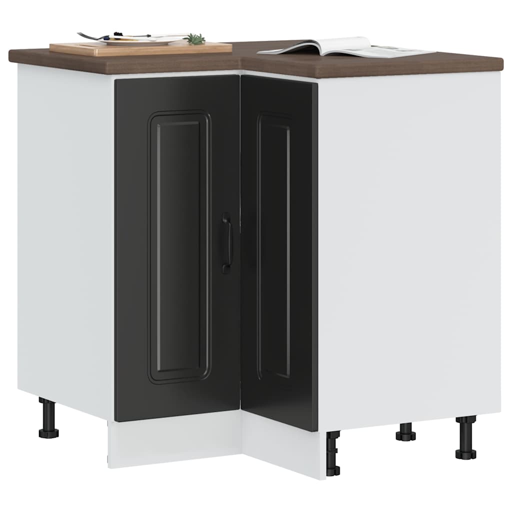 Kitchen Base Cabinet "Kalmar" Engineered Wood Black 1x corner bottom cabinet (2 doors) 75.5 cm wide 81.5 cm high