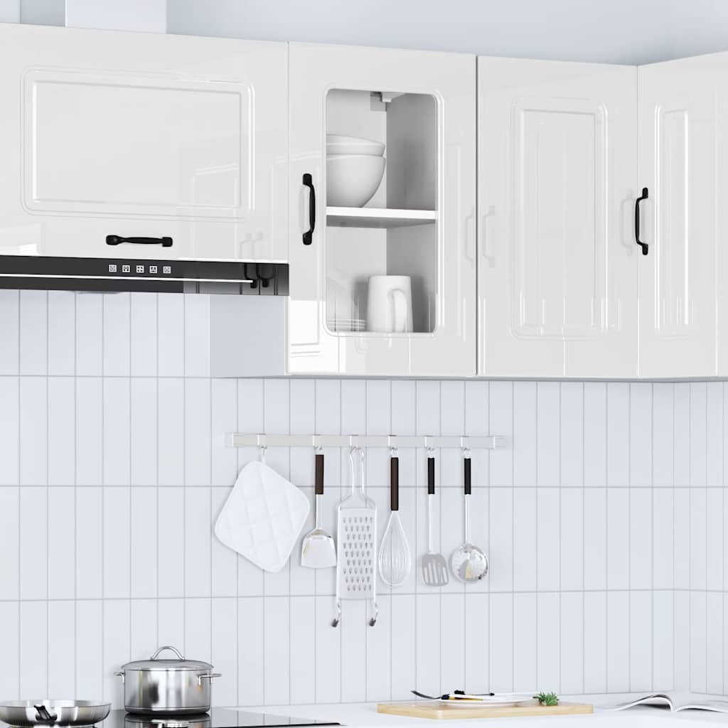 vidaXL Kitchen Wall Cabinet with Glass Door Kalmar High Gloss White Engineered Wood 1