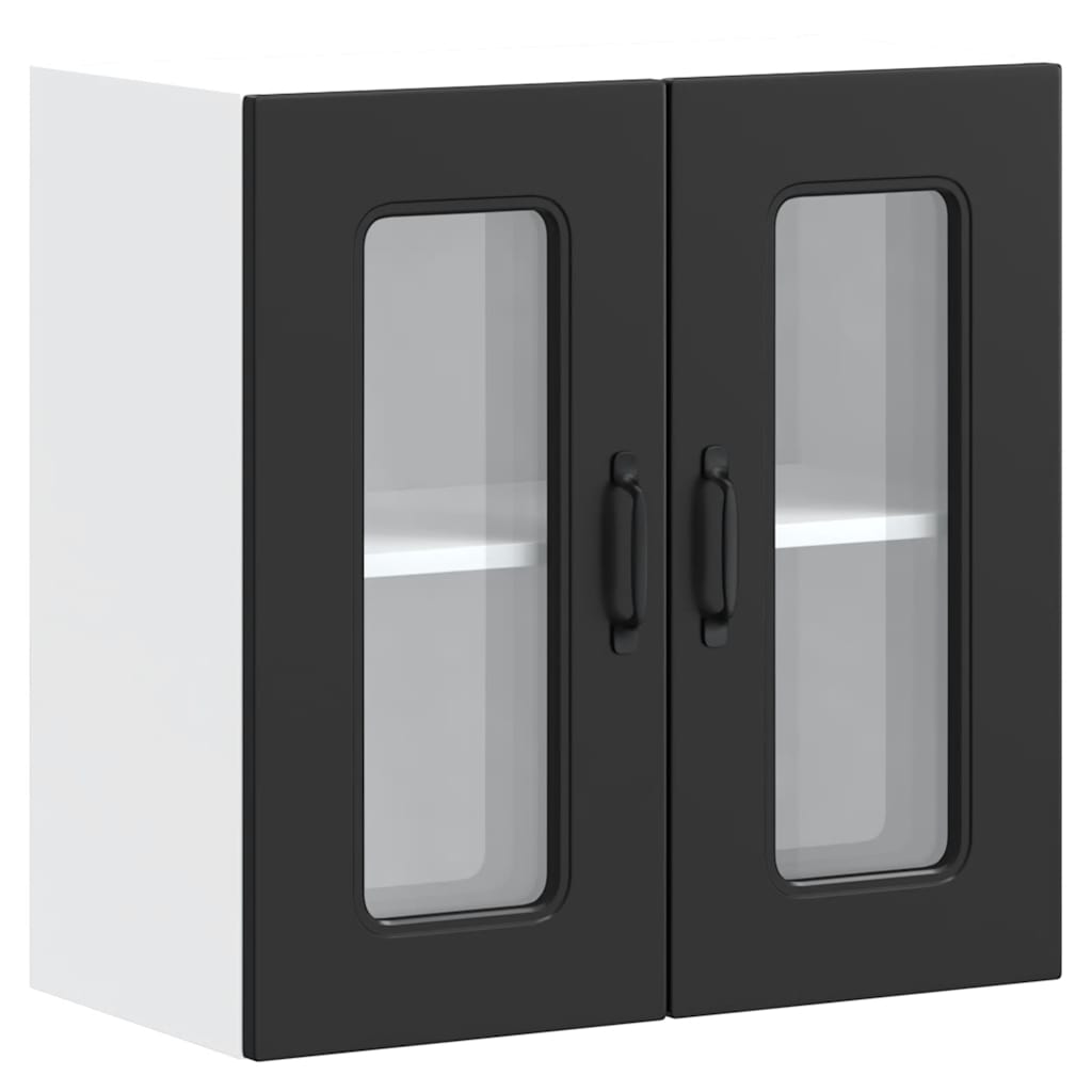 vidaXL Kitchen Wall Cabinet with Glass Door Kalmar Black Engineered Wood 2