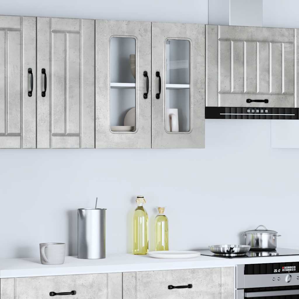 vidaXL Kitchen Wall Cabinet with Glass Door Kalmar Concrete Grey Engineered Wood 1