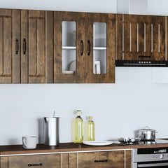 vidaXL Kitchen Wall Cabinet with Glass Door Kalmar Smoked Oak Engineered Wood 3