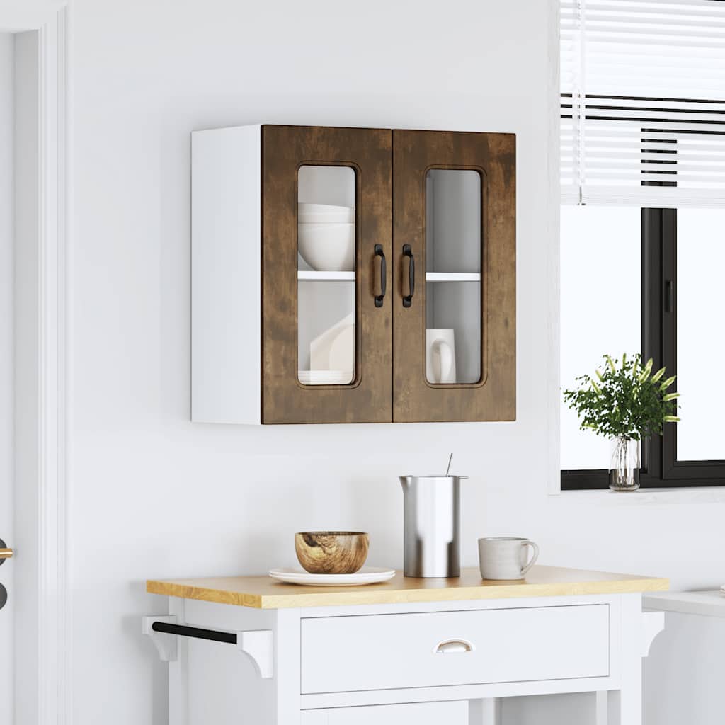 vidaXL Kitchen Wall Cabinet with Glass Door Kalmar Smoked Oak Engineered Wood 4