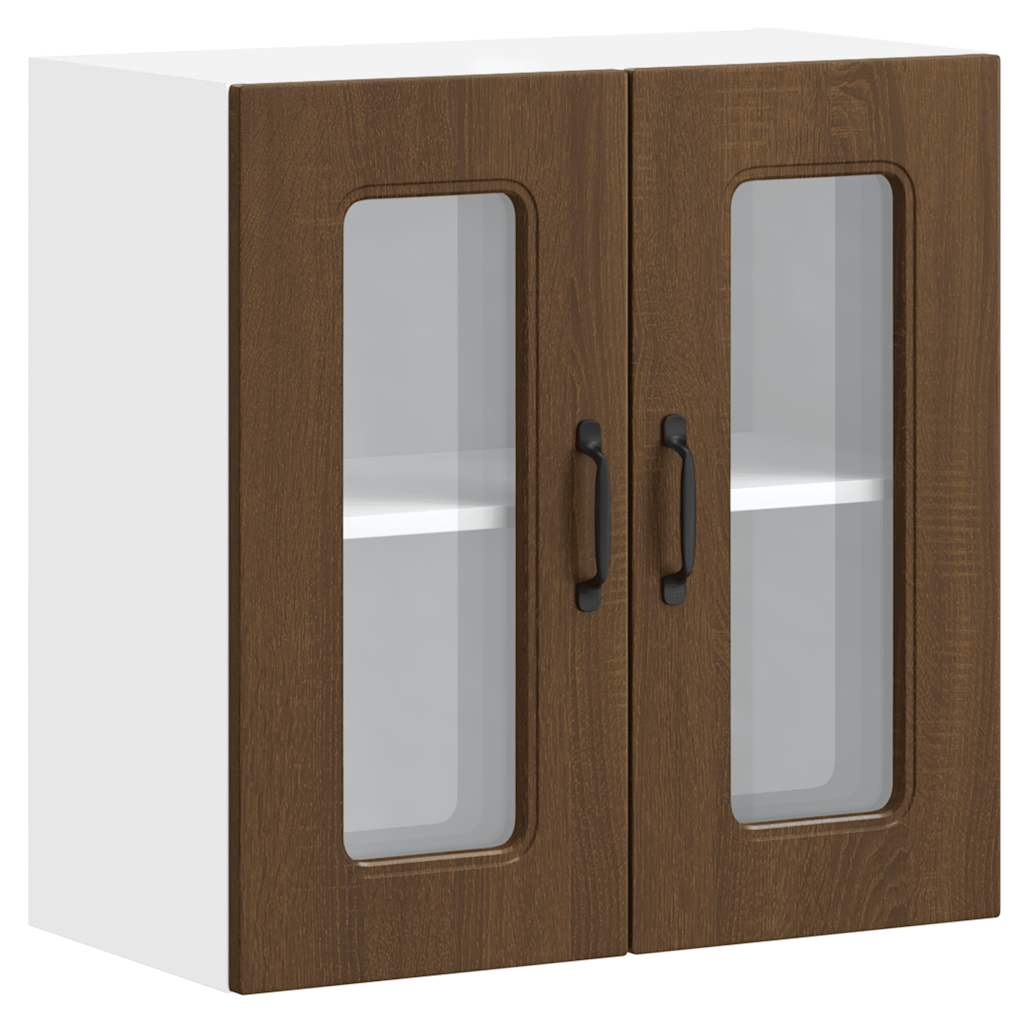 vidaXL Kitchen Wall Cabinet with Glass Door Kalmar Brown Oak Engineered Wood 2