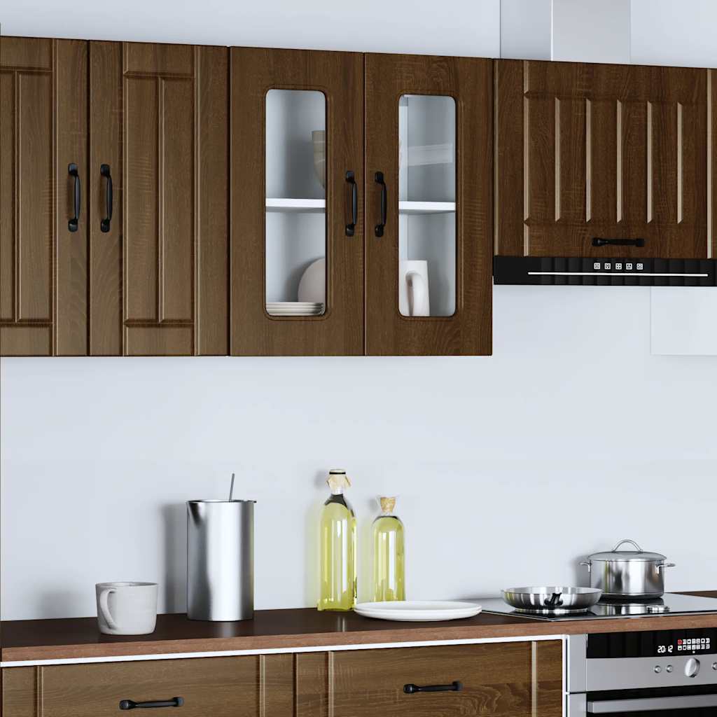 vidaXL Kitchen Wall Cabinet with Glass Door Kalmar Brown Oak Engineered Wood 3