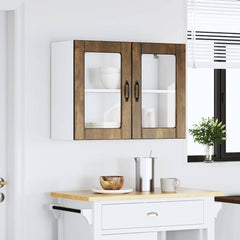 vidaXL Kitchen Wall Cabinet with Glass Door Lucca Smoked Oak Engineered Wood 3