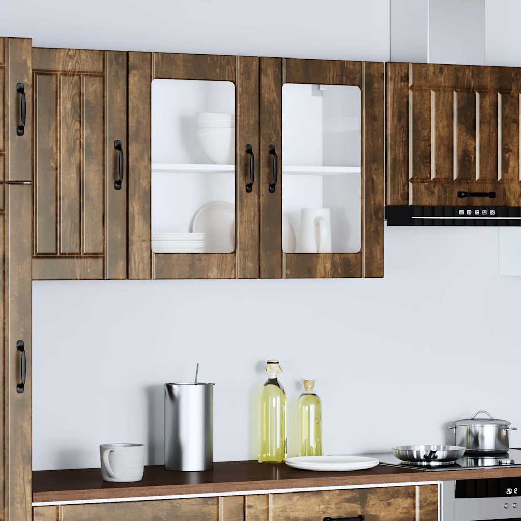 vidaXL Kitchen Wall Cabinet with Glass Door Lucca Smoked Oak Engineered Wood 4