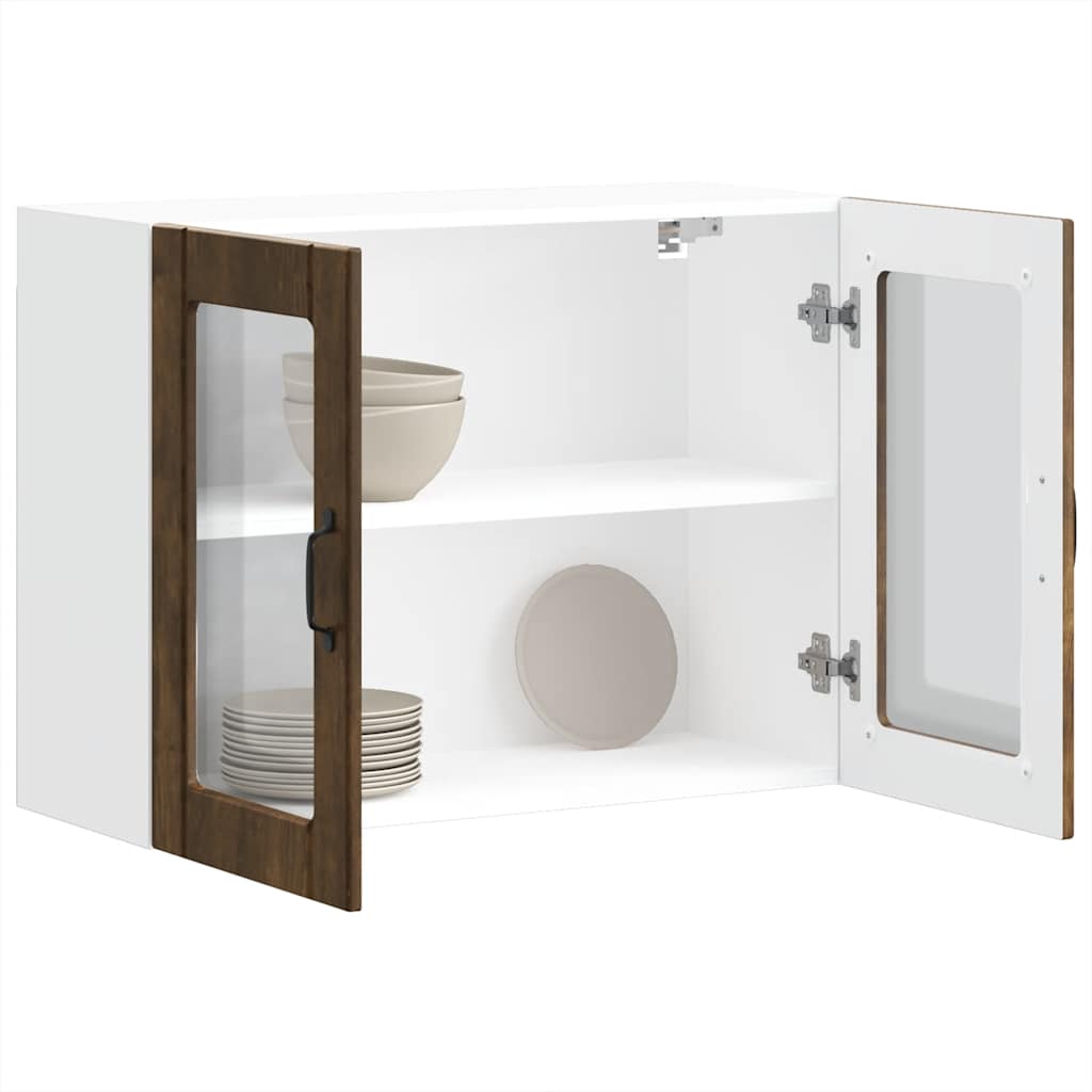 vidaXL Kitchen Wall Cabinet with Glass Door Lucca Smoked Oak Engineered Wood 1