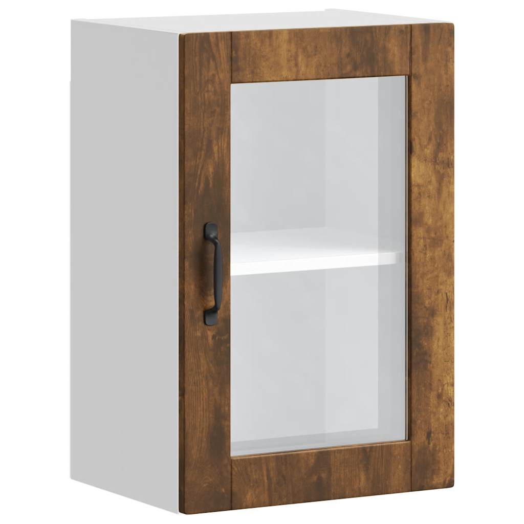 vidaXL Kitchen Wall Cabinet with Glass Door Porto Smoked Oak 2