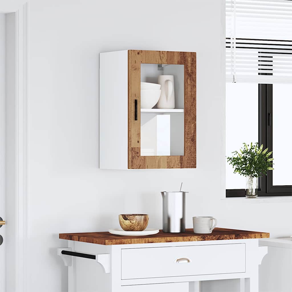 Kitchen Wall Cabinet with Glass Door "Porto" Old Wood 1x wall glass cabinet (1 door) 40 cm wide 60 cm high