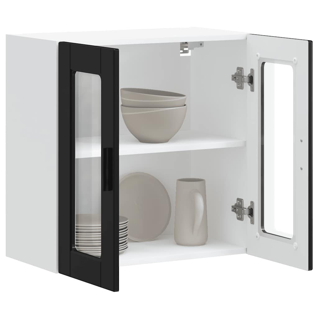 vidaXL Kitchen Wall Cabinet with Glass Door Porto Black 3