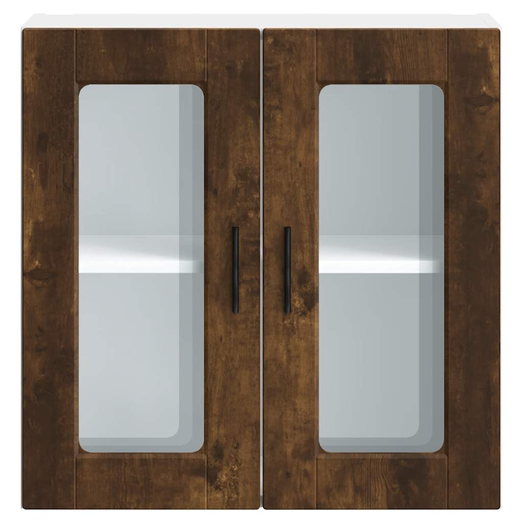 vidaXL Kitchen Wall Cabinet with Glass Door Porto Smoked Oak 6