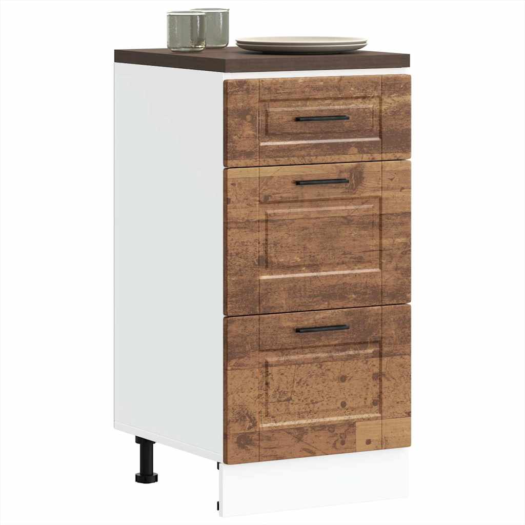 Kitchen Base Cabinet "Porto" Engineered Wood Old Wood 1x bottom cabinet (3 drawers) 40 cm wide 81.5 cm high