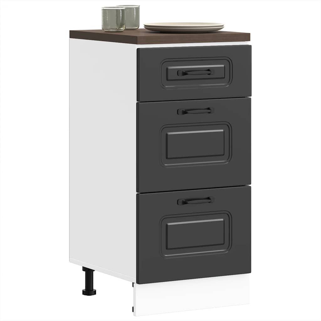 Kitchen Base Cabinet "Kalmar" Engineered Wood Black 1x bottom cabinet (3 drawers) 40 cm wide 81.5 cm high