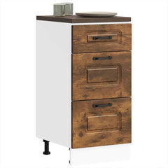 Kitchen Base Cabinet "Kalmar" Engineered Wood Smoked Oak 1x bottom cabinet (3 drawers) 40 cm wide 81.5 cm high