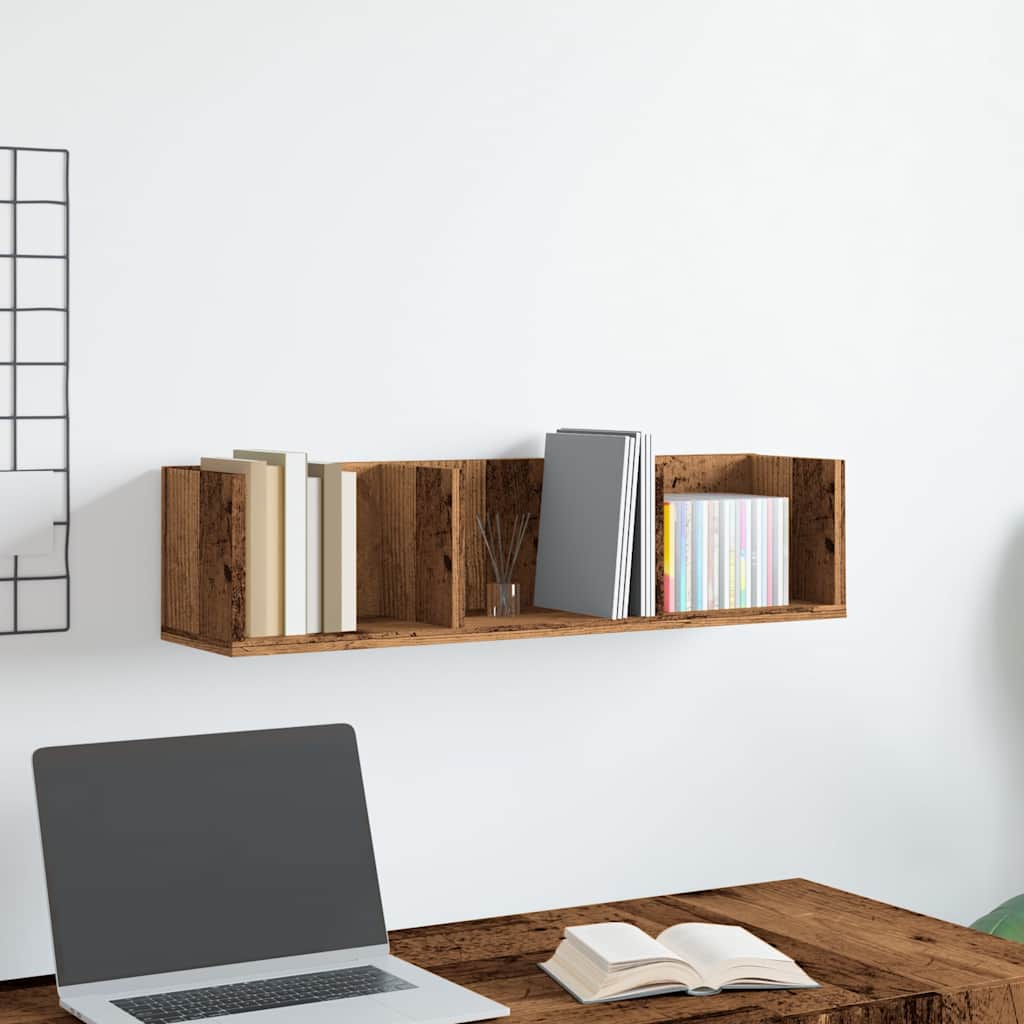 vidaXL CD Wall Shelf Old Wood 75x18x18 cm Engineered Wood 3