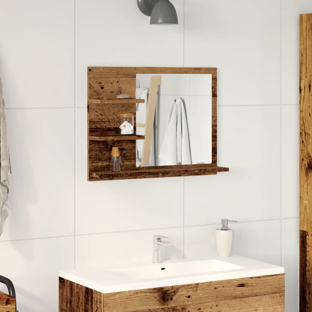 vidaXL Bathroom Mirror Cabinet Old Wood 60x10.5x45 cm 3