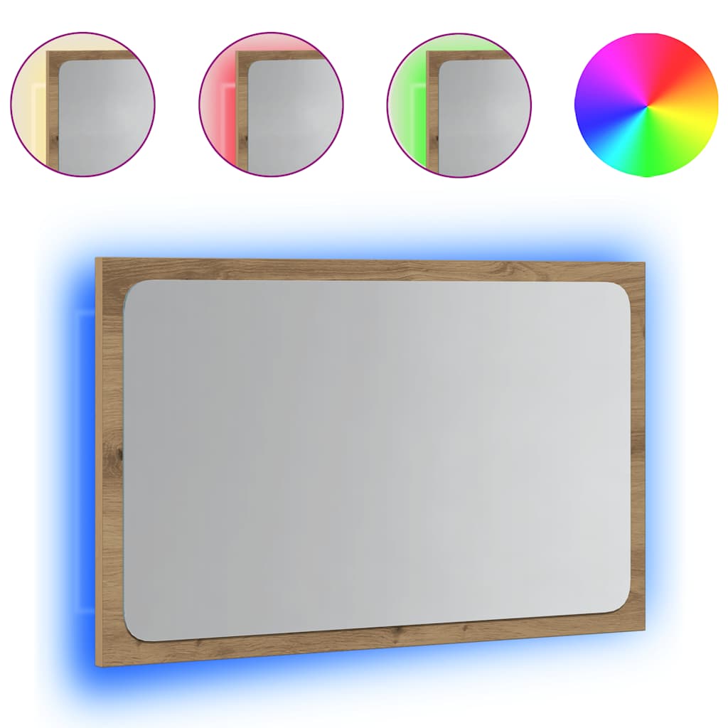 vidaXL Bathroom Mirror with LED Light Artisan Oak 60x8.5x38 cm 2