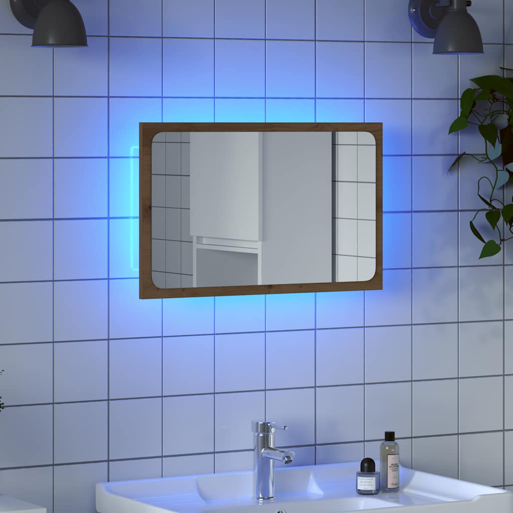 vidaXL Bathroom Mirror with LED Light Artisan Oak 60x8.5x38 cm 1