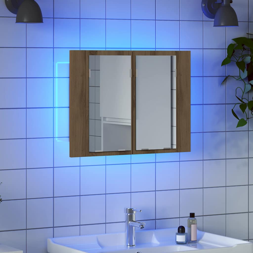 vidaXL LED Mirror Cabinet Artisan Oak 60x12x45 cm Engineered Wood 3