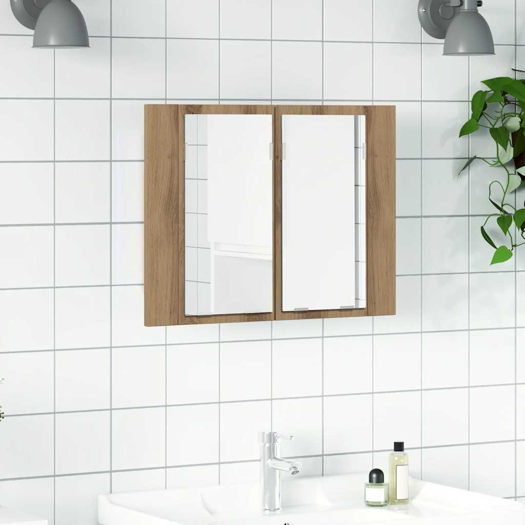 vidaXL LED Mirror Cabinet Artisan Oak 60x12x45 cm Engineered Wood 1