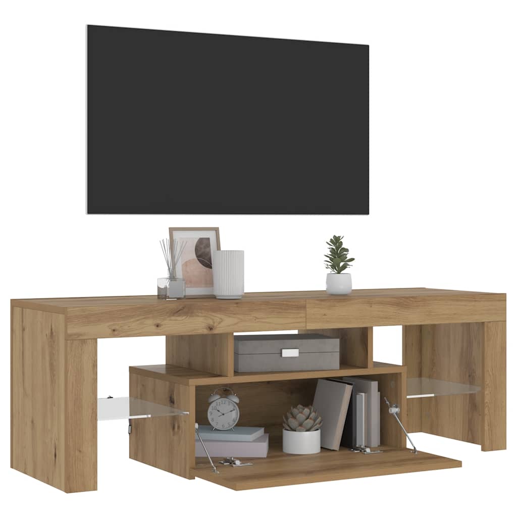 vidaXL TV Cabinet with LED Lights Artisan Oak 120x36.5x40 cm Engineered Wood 5