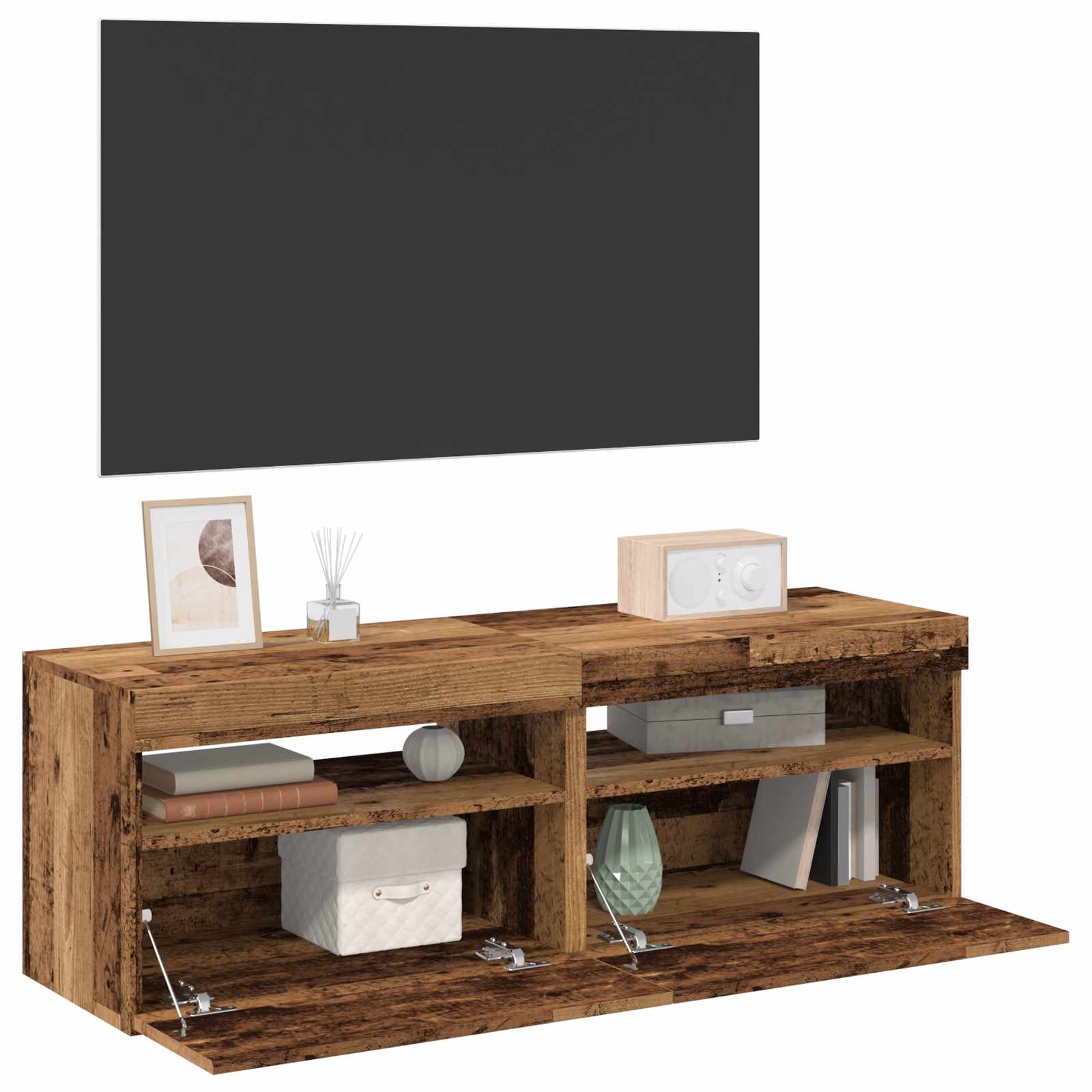 vidaXL 2 Piece TV Cabinet Set with LED Lights Old Wood Engineered Wood 3