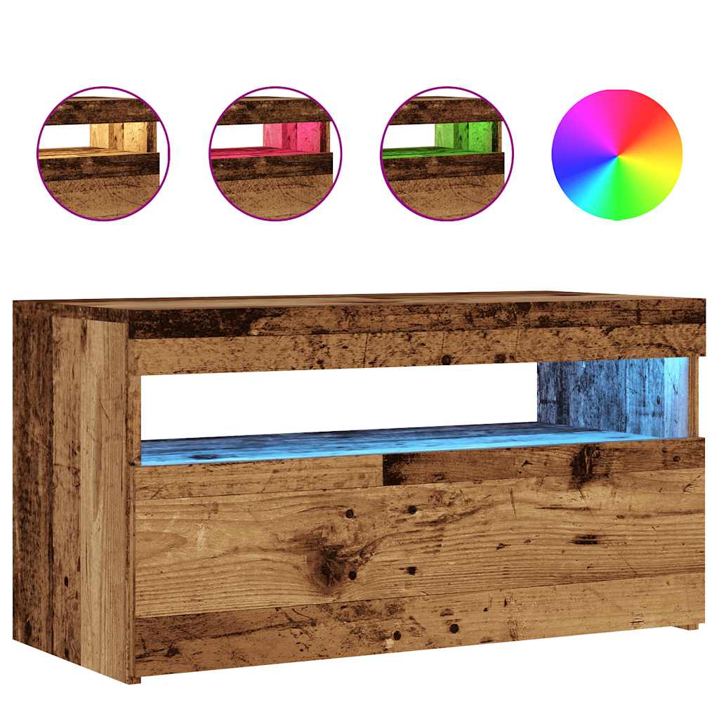 vidaXL TV Cabinet with LED Lights Old Wood 75x35x40 cm Engineered Wood 2