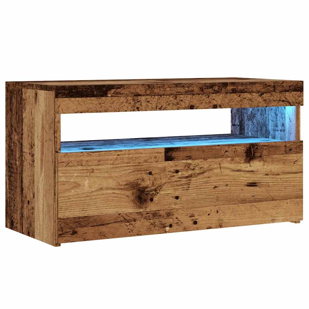 vidaXL TV Cabinet with LED Lights Old Wood 75x35x40 cm Engineered Wood 5