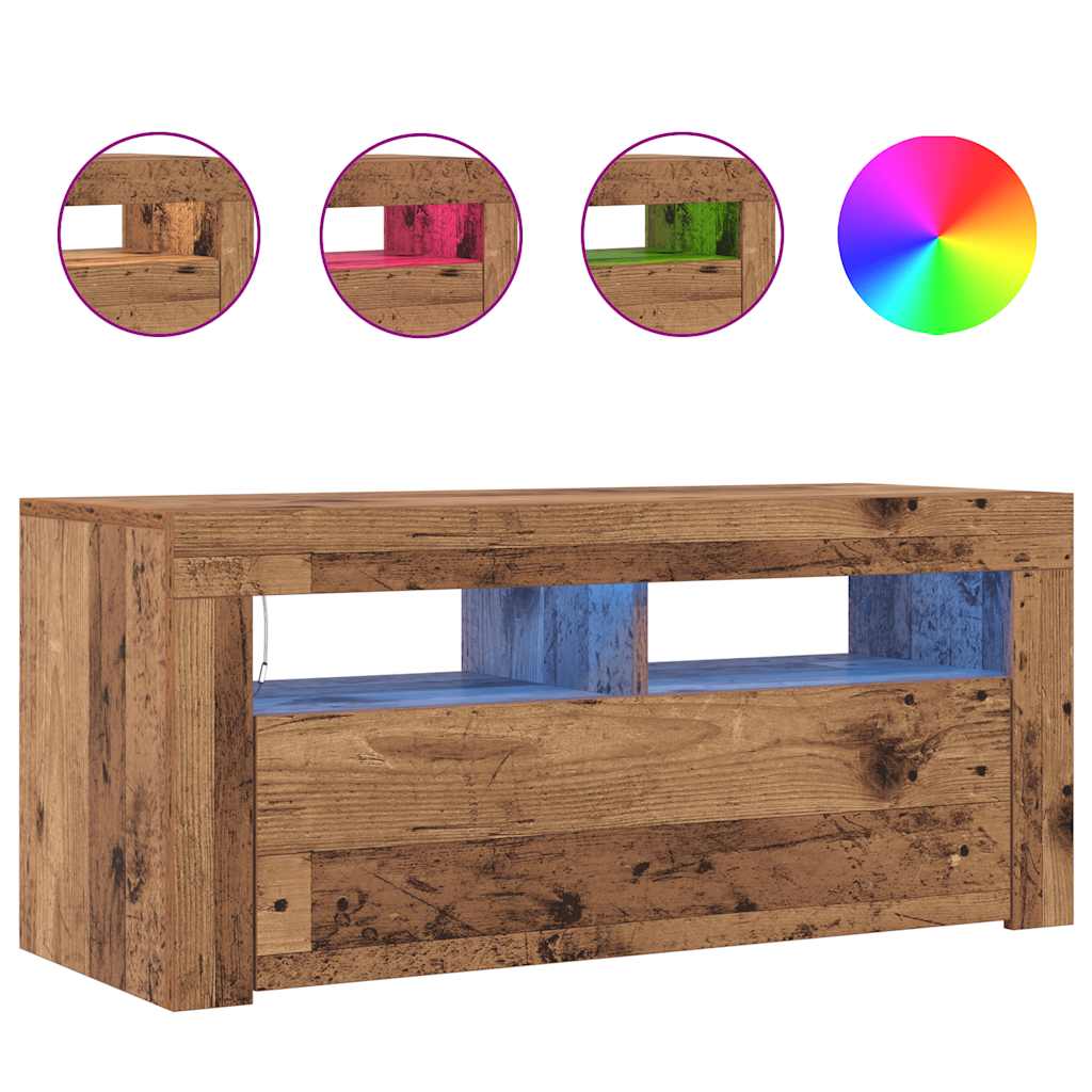 vidaXL TV Cabinet with LED Lights Old Wood 90x35x40 cm Engineered Wood 4