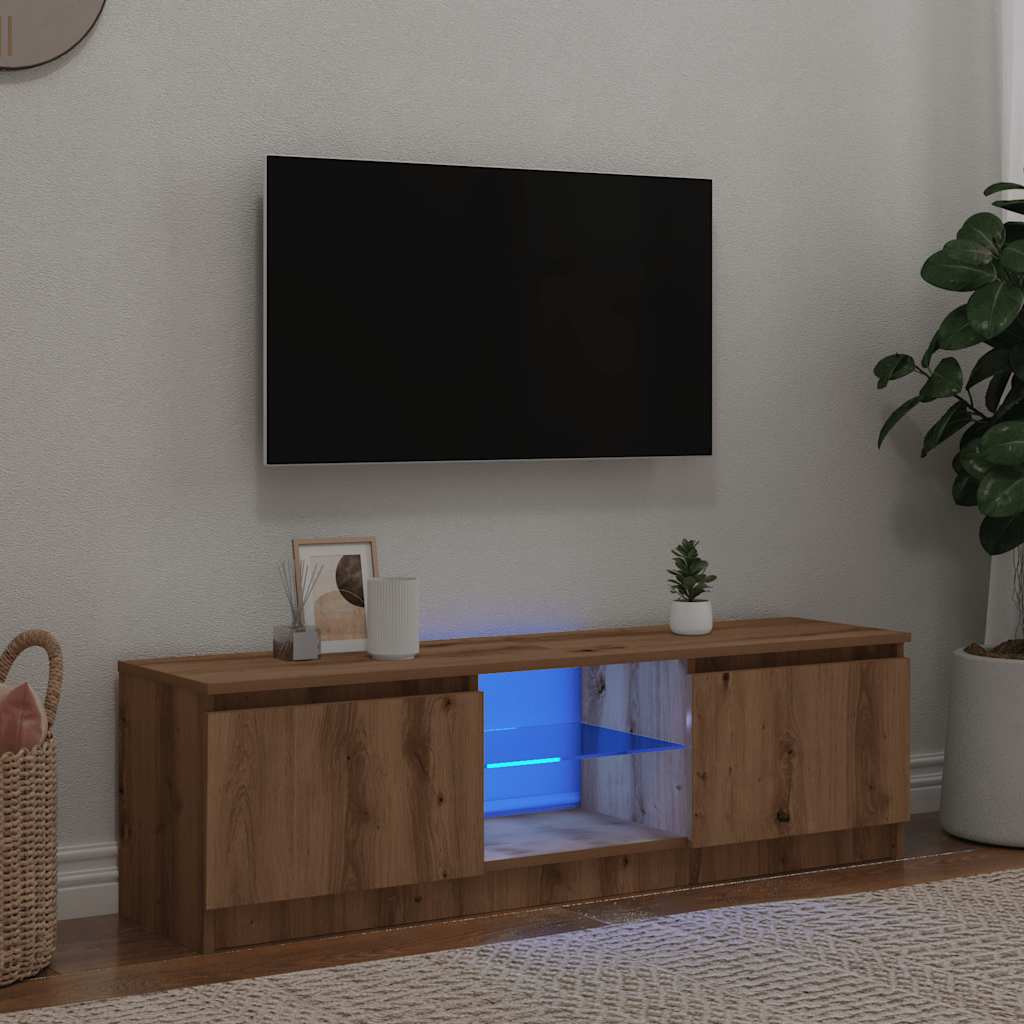 vidaXL TV Cabinet with LED Lights Artisian Oak 120x30x36 cm Engineered Wood 1
