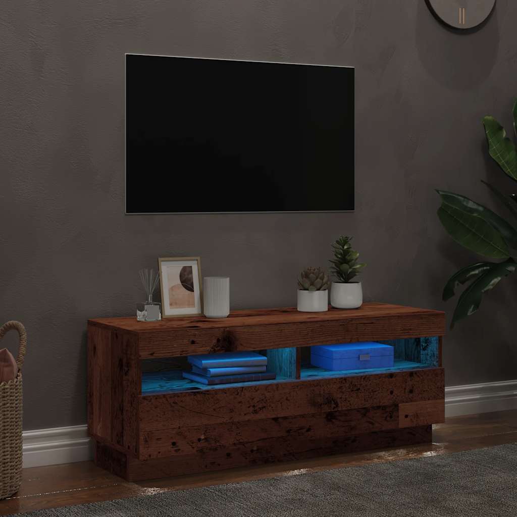 vidaXL TV Cabinet with LED Lights Old Wood 100x35x40 cm Engineered Wood 3