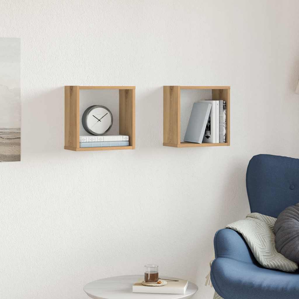 vidaXL Wall Cube Shelves 2 pcs Artisan Oak 30x15x30 cm Engineered Wood 3