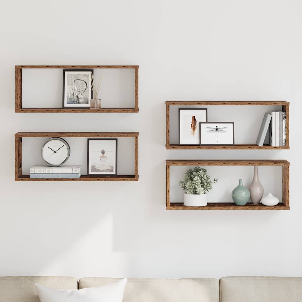 vidaXL Wall Cube Shelves 4 pcs Old Wood 60x15x23 cm Engineered Wood 1
