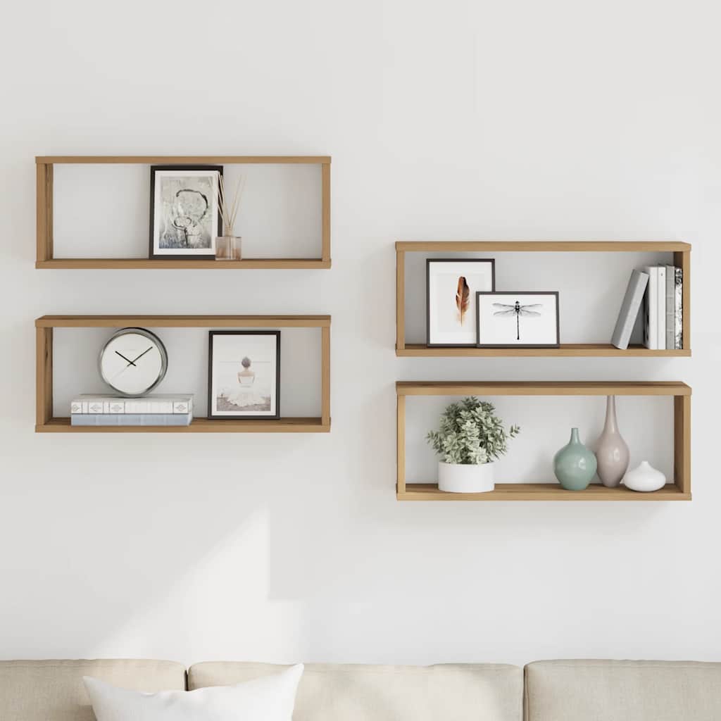 vidaXL Wall Cube Shelves 4 pcs Artisan Oak 60x15x23 cm Engineered Wood 1