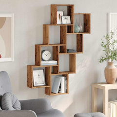 vidaXL Wall Cube Shelf Old Wood 90x15x119.5 cm Engineered Wood 3