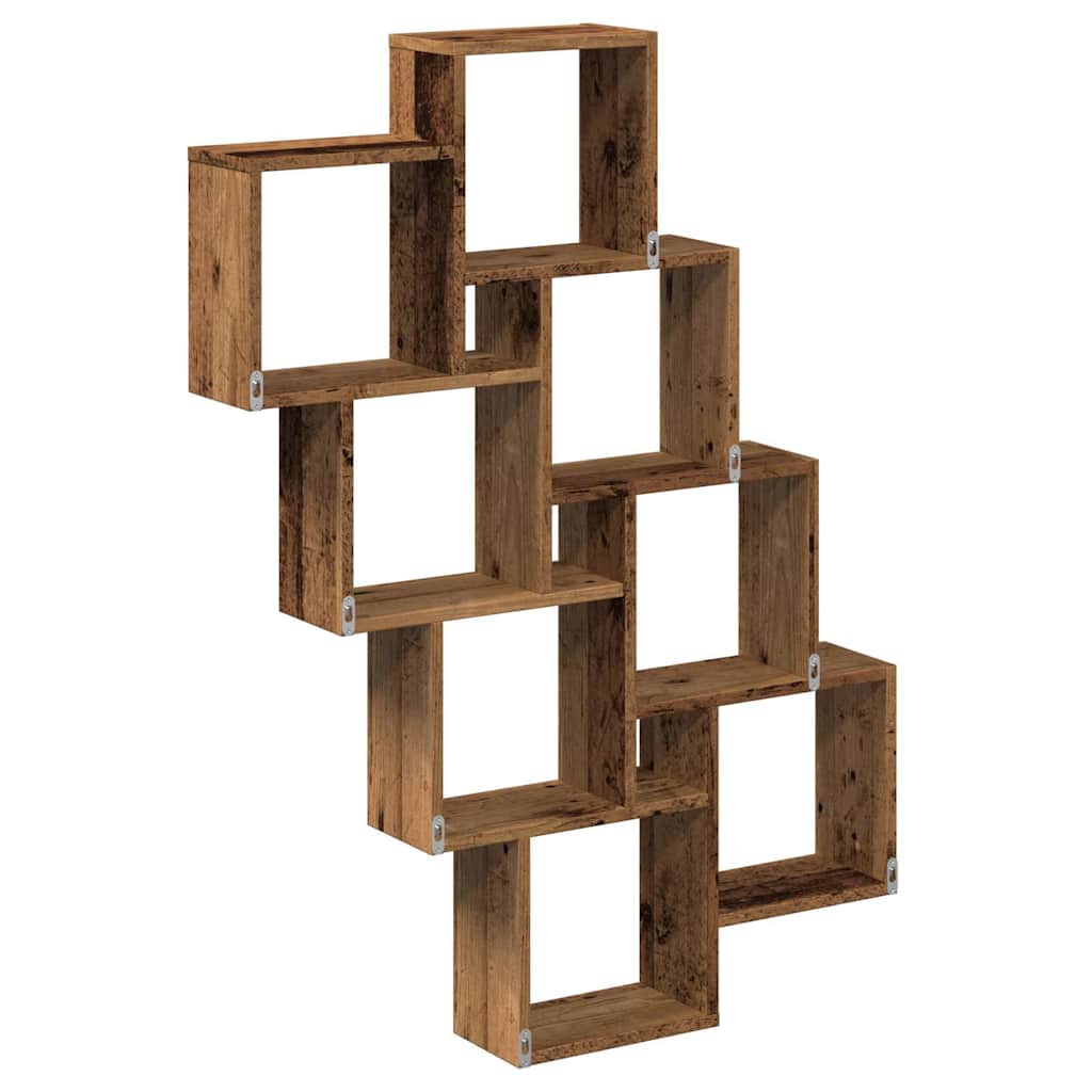 vidaXL Wall Cube Shelf Old Wood 90x15x119.5 cm Engineered Wood 6
