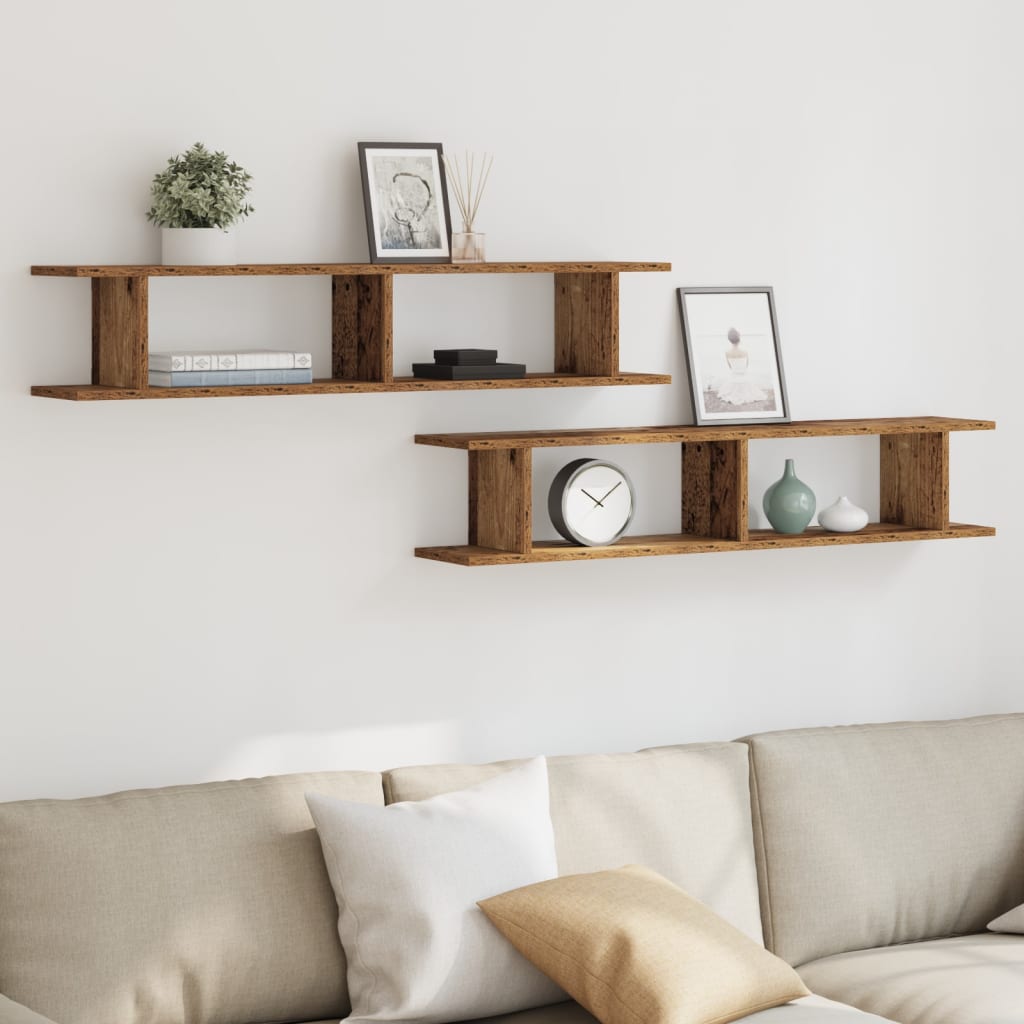 vidaXL Wall Shelves 2 pcs Old Wood 105x18x20 cm Engineered Wood 3