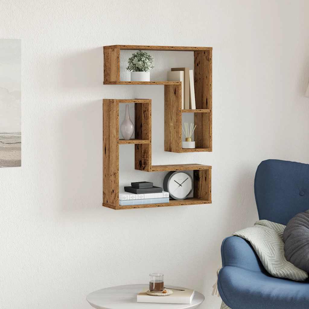 vidaXL Wall Cube Shelves 2 pcs Old Wood 50x15x50 cm Engineered Wood 3