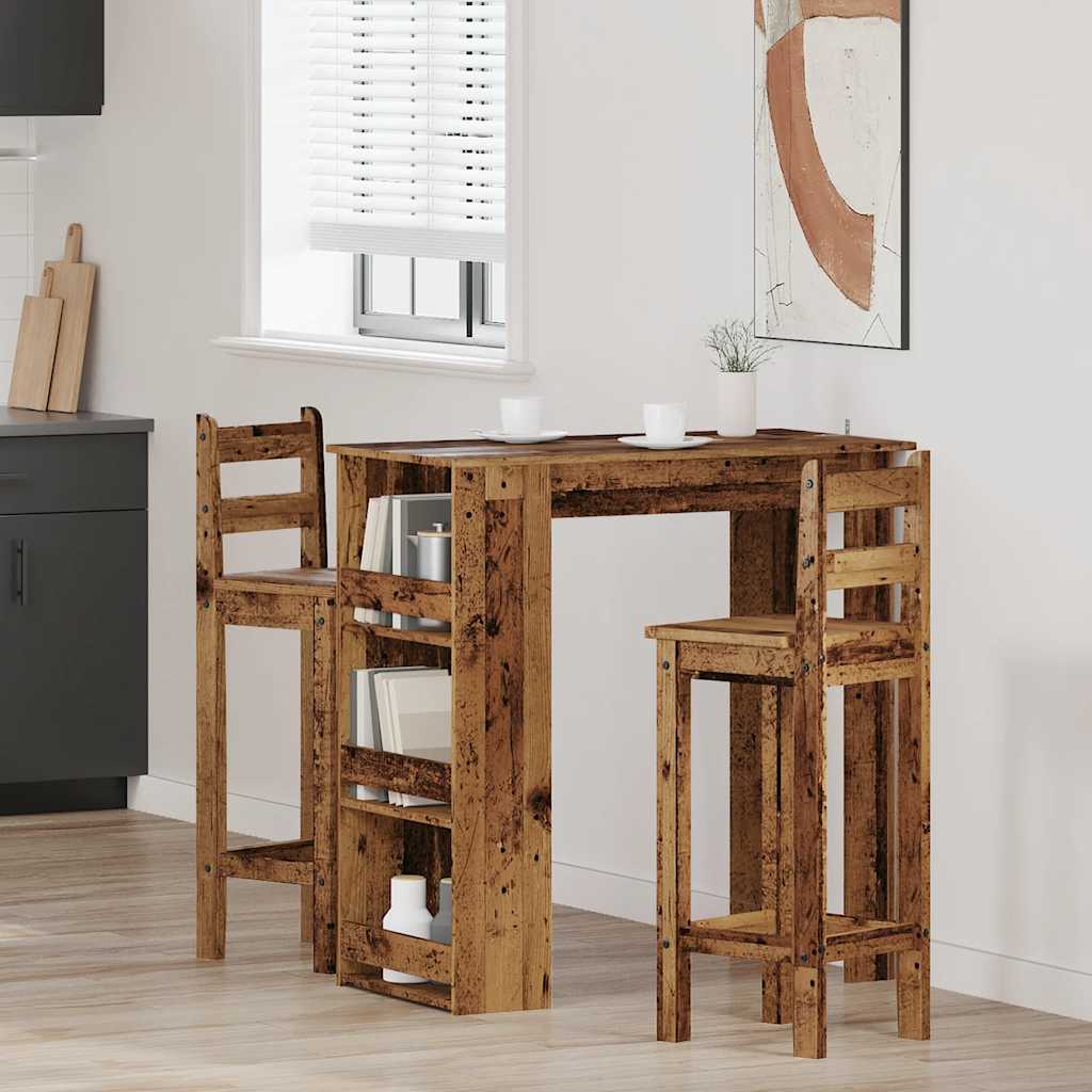 vidaXL Bar Table with Storage Rack Old Wood 102x50x103.5 cm 3