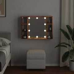 vidaXL Mirror Cabinet with LED Old Wood 76x15x55 cm Engineered Wood 4