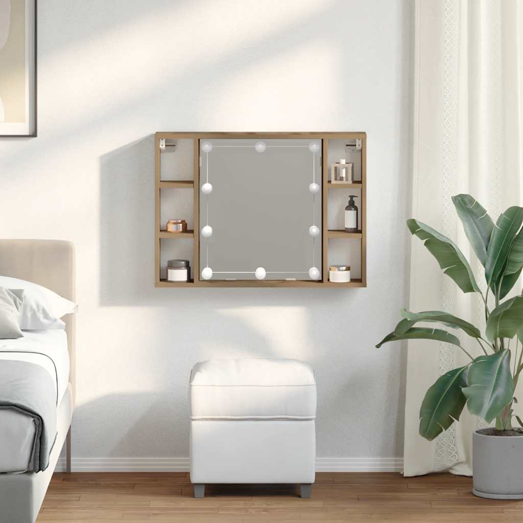 vidaXL Mirror Cabinet with LED Artisan Oak 76x15x55 cm Engineered Wood 3