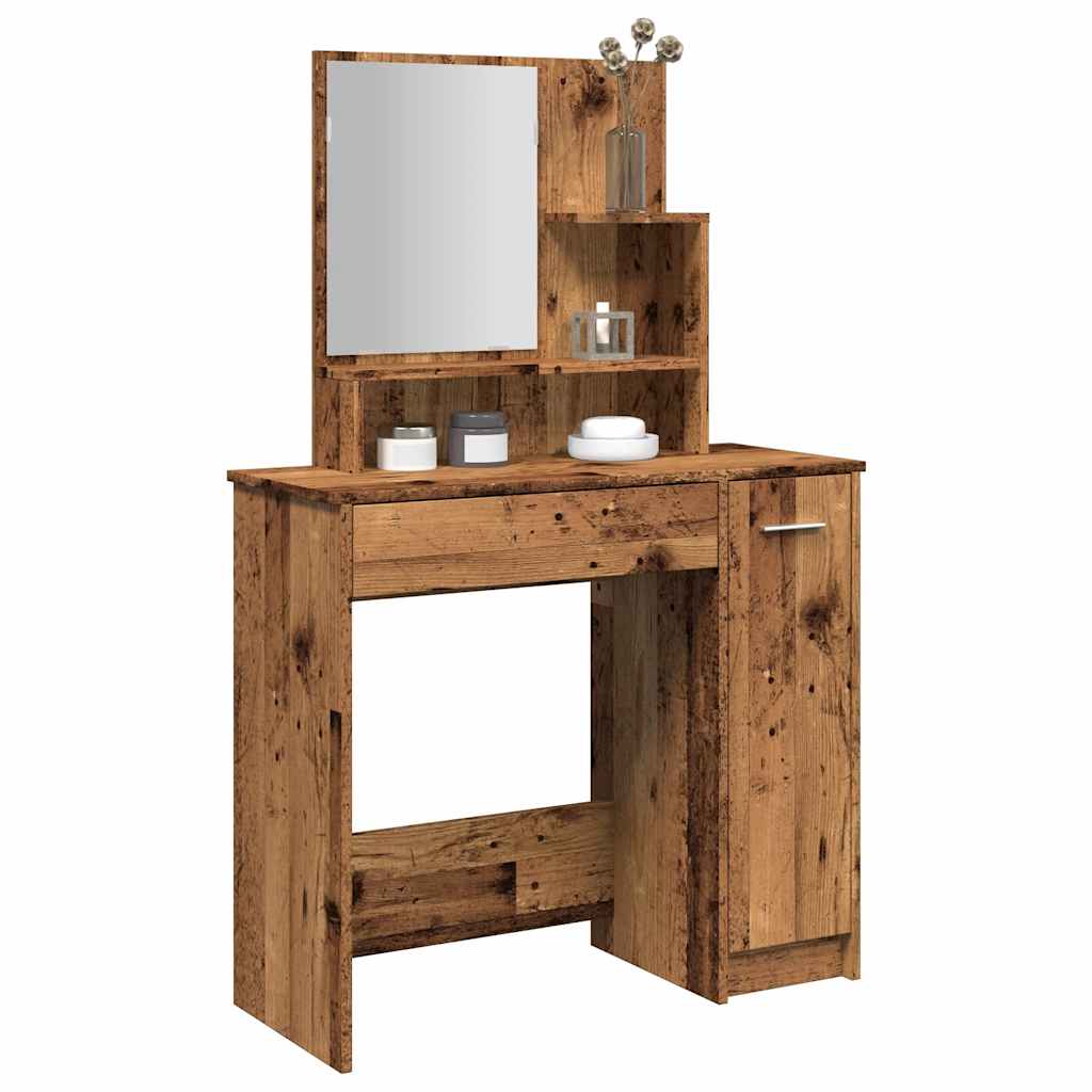 vidaXL Dressing Table with Mirror Old Wood 86.5x35x136 cm 1
